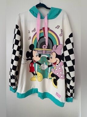 Disney Loungefly Mickey Minnie Hoodie 2X Retro Jukebox Checkered (small flaw)